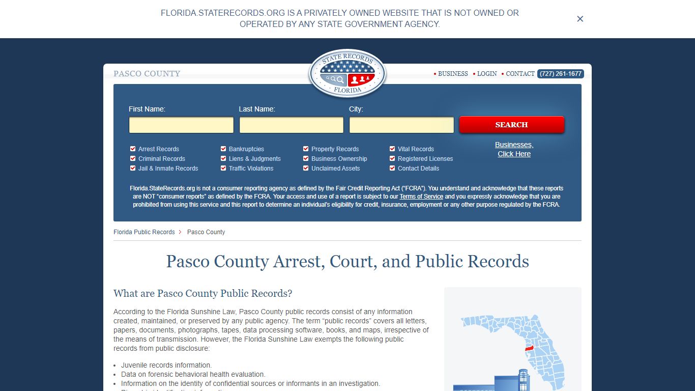 Pasco County Arrest, Court, and Public Records